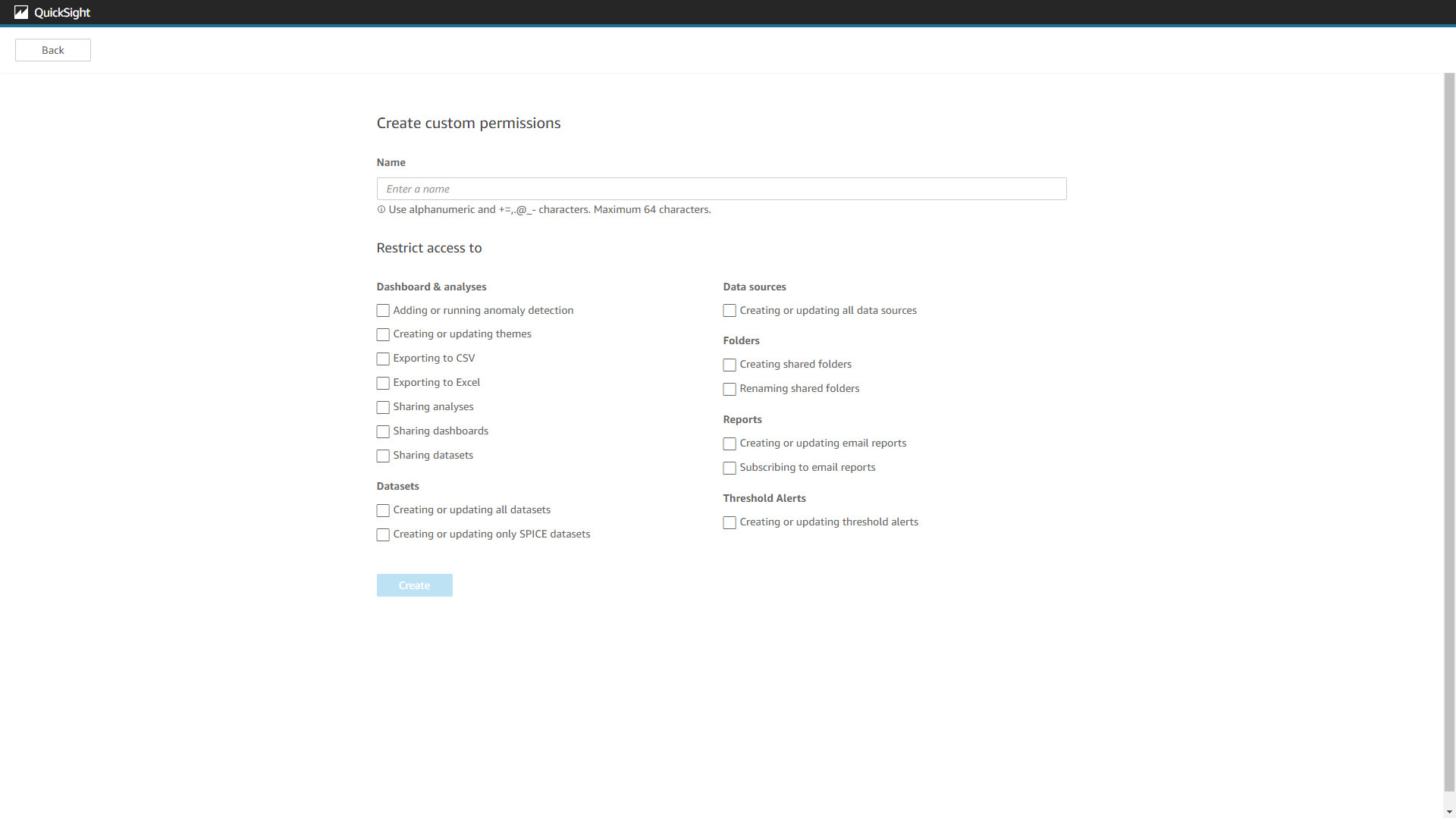 Figure 2-73 Permissions - Amazon QuickSight